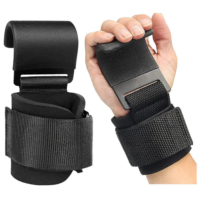 Weight Lifting Hook Grips with Wrist Wraps Hand-Bar Wrist Strap Gym Fitness Hook Weight Strap Pull-Ups Power Lifting Gloves
