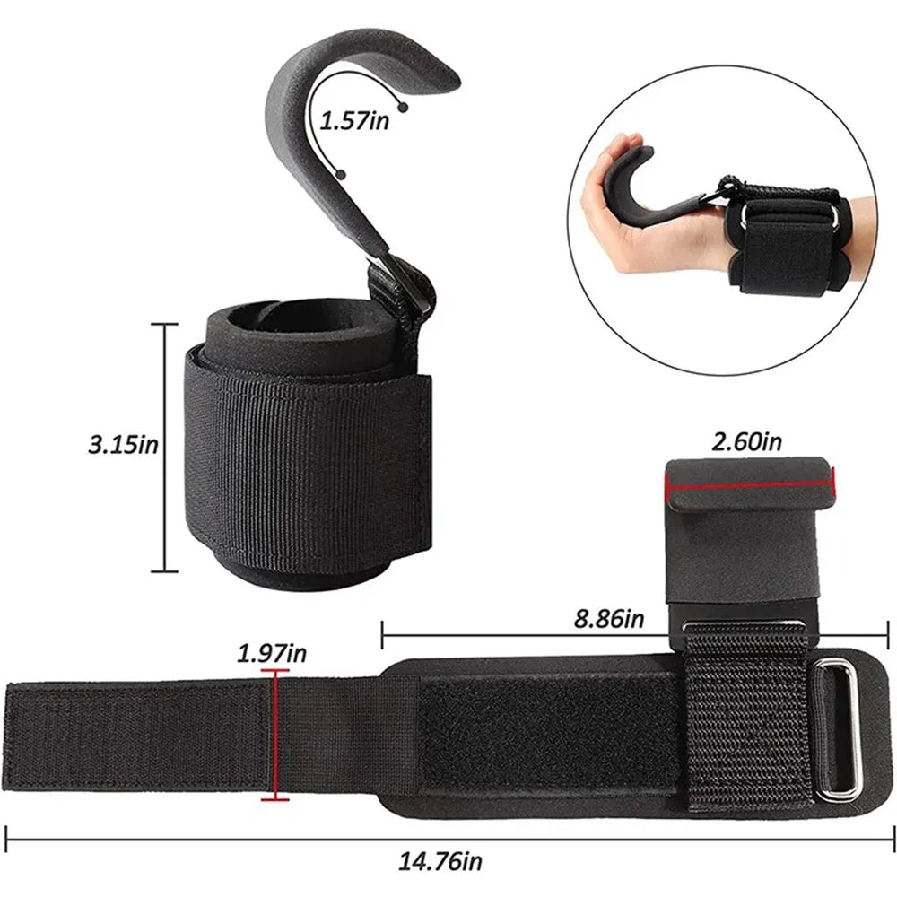 Weight Lifting Hook Grips with Wrist Wraps Hand-Bar Wrist Strap Gym Fitness Hook Weight Strap Pull-Ups Power Lifting Gloves