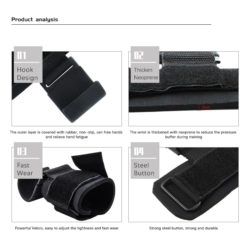 Weight Lifting Hook Grips with Wrist Wraps Hand-Bar Wrist Strap Gym Fitness Hook Weight Strap Pull-Ups Power Lifting Gloves