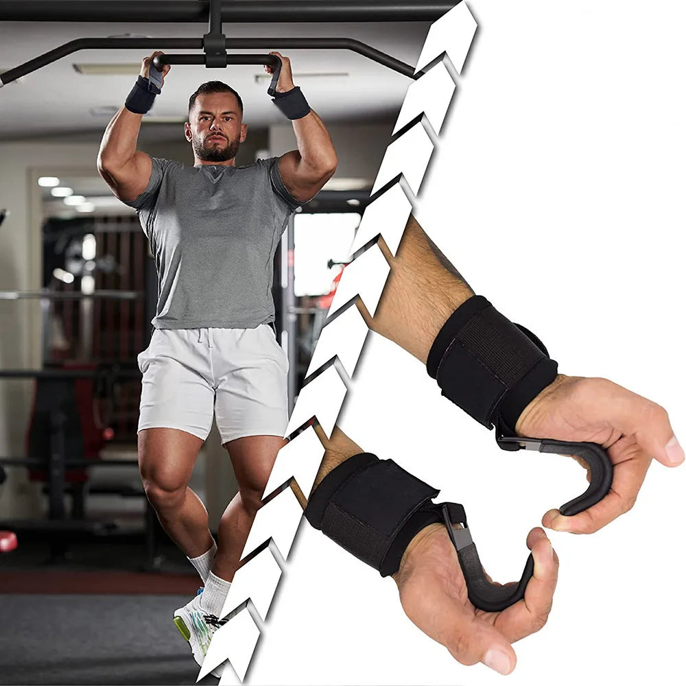 Weight Lifting Hook Grips with Wrist Wraps Hand-Bar Wrist Strap Gym Fitness Hook Weight Strap Pull-Ups Power Lifting Gloves